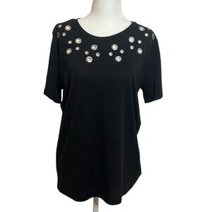 MICHAEL KORS Cotton Black Top/Tee With Silver Grommet Hardware - Medium-NWOT